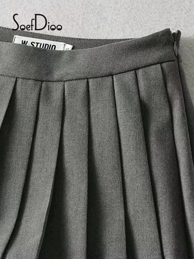 Soefdioo Women Fashion Pleated Shorts Skirts Vintage High Waist Side Zipper Skort Autumn 2022 Female Bottoms High Street Wear