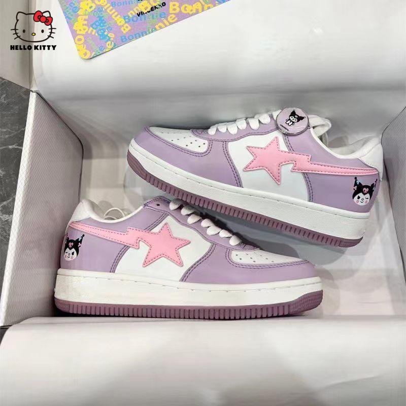 Kawaii Sanrio Shoes Kuromi Y2K Casual Pink Sneakers Students Flat Bottom Full with Harajuku Shoes Beauty School Girls Gifts