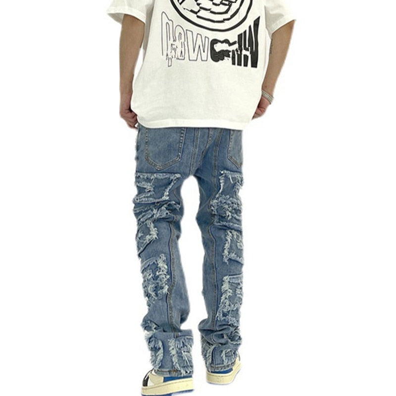 2022 Kanye Y2K Streetwear Baggy Ripped Stacked Jeans Pants Men Clothing Hip Hop Straight Vintage Denim Trousers Pantalon Homme