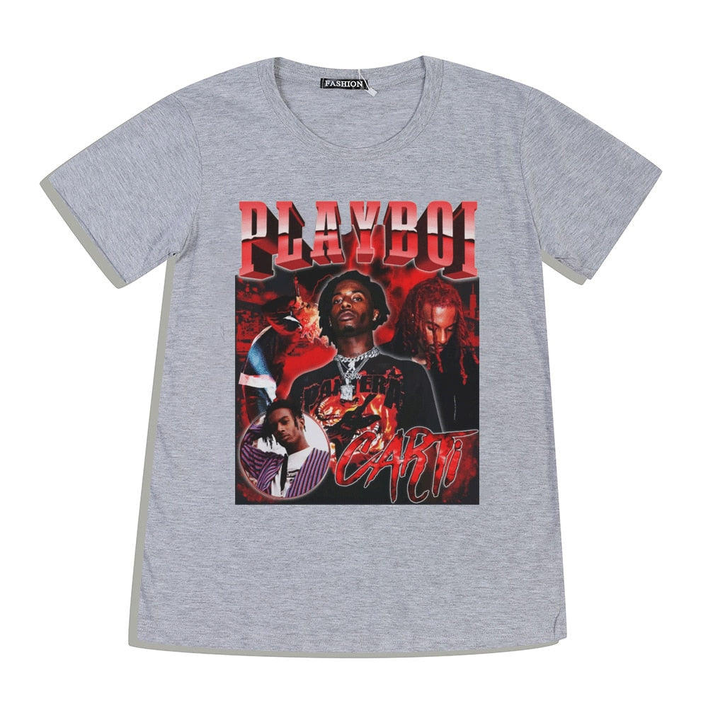 Hip Hop Rapper Playboi Carti T Shirt Men Women Graphic Print T-shirts Oversized Streetwear Short Sleeve Tee Shirt Clothing Tops