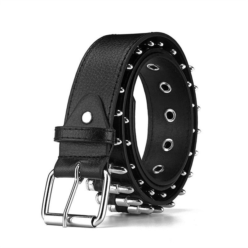 GAOKE Hollow Bullet Decoration Belt Fashion Ladies Leather Studded Gift Man's Goth Rock Wild Adjustable Women Punk Black Belt