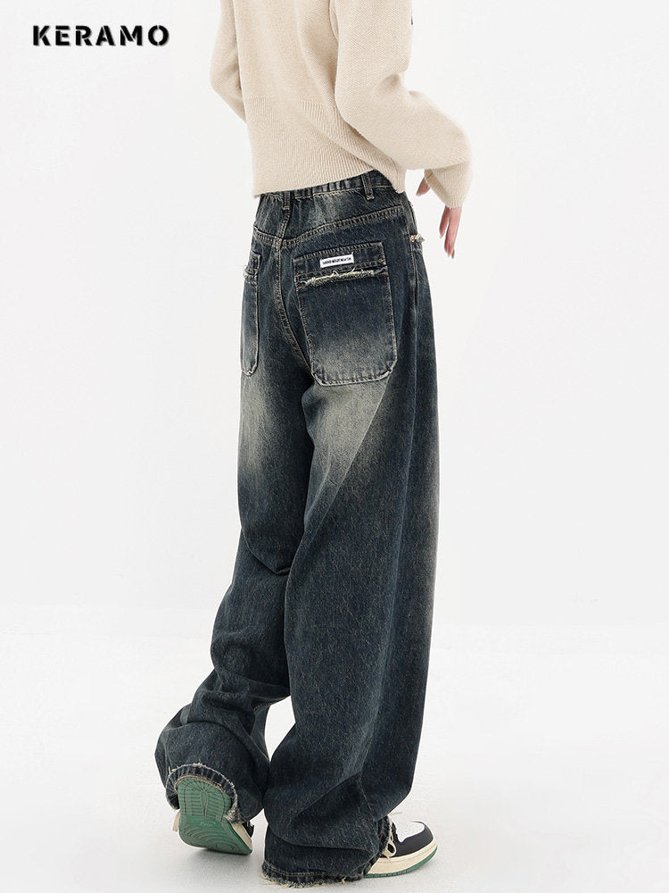 Harajuku Streetwear Retro Fashion 2023 Spring Women High Waist Jeans Loose Wide Leg Straight Loose Denim Trousers Y2K Pants
