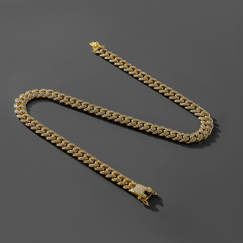 HipHop Men Women 13MM Prong Cuban Link Chain Bracelet Bling Iced Out 2 Row Rhinestone Paved Miami Rhombus Cuban Chain Jewelry
