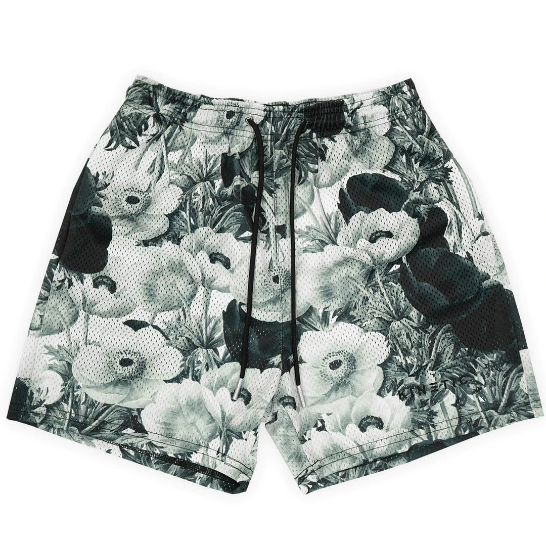 Summer New men short pant Rose Design Casual Shorts Street Hip Hop Fitness Polyester Fast Dry Breathable Embroidery Men Shorts