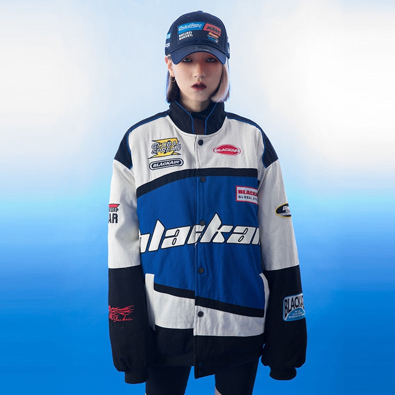 Retro Streetwear Motorcycle Baseball Jackets Mens Harajuku Letter Embroidery Patchwork Coats Casual Loose Varsity Jacket Unisex
