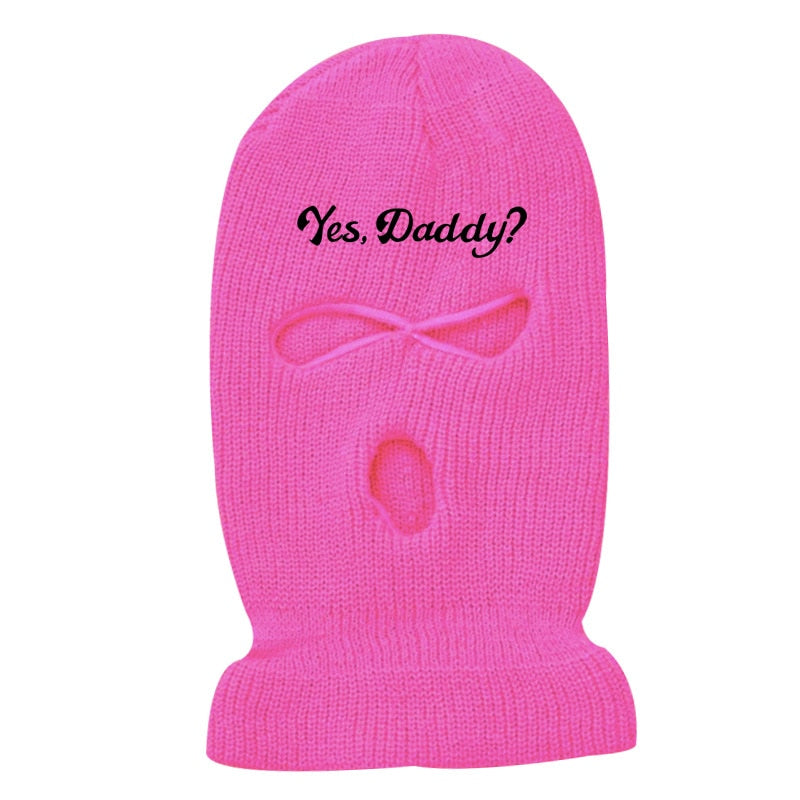 3Holes Winter Warm Unisex Balaclava Mask Hat Embroidery Full Face Mask Knitted Cycling Ski Snowboard Hat Cap Hip Hop Beanie Gift