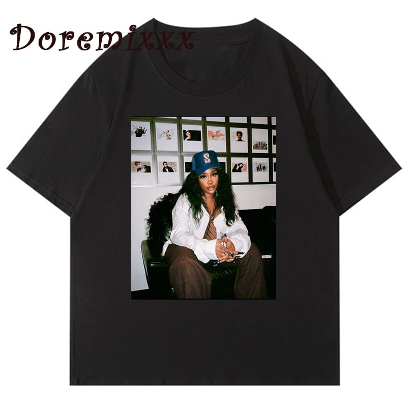 SOS Tour Sza Graphic Tshirt Men T-shirt Hip Hop Rapper Women Clothes Cotton Man Short Sleeve T Shirt 90s Streetwear Unisex Tops