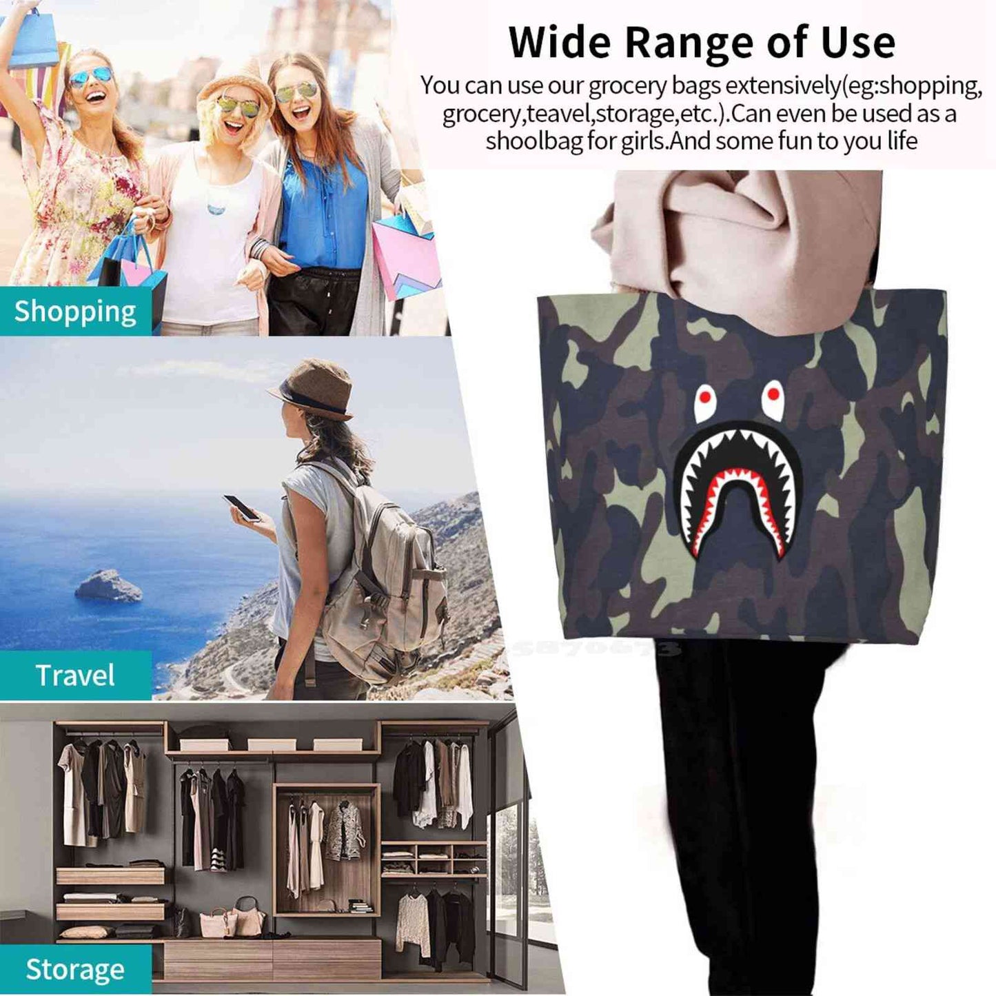 Bape Large-Capacity Shoulder Bag For Shopping Storage Outdoor Hypebeast Streetwear Sneakerhead Sneakers Fashion Highsnobiety
