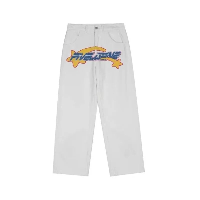 Y2K Retro Embroidered Denim Trousers Men's High Street Wide Leg Pants Street Loose Casual Jeans Letter Patch Pants Men's