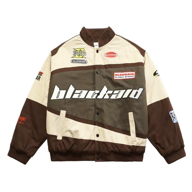 Retro Streetwear Motorcycle Baseball Jackets Mens Harajuku Letter Embroidery Patchwork Coats Casual Loose Varsity Jacket Unisex