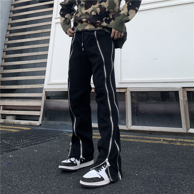 Zipper Hip Hop Cargo Pants Y2k Jeans Woman Man Baggy Streetwear Casual Black Stacked Men Free Shipping Slim Flare White Men's