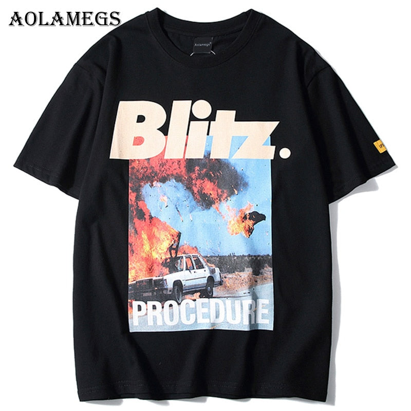 Aolamegs T Shirt Men Accident Printed Men's Tee Shirts Short Sleeve T Shirt Fashion High Street Tees Hip Hop Streetwear Clothing