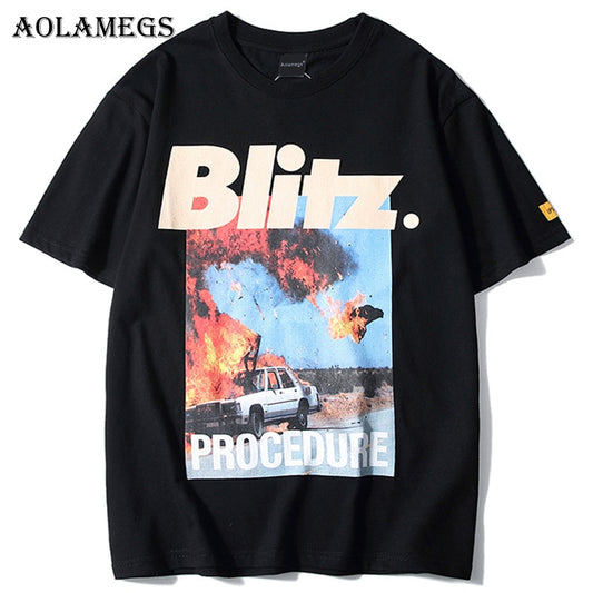 Aolamegs T Shirt Men Accident Printed Men's Tee Shirts Short Sleeve T Shirt Fashion High Street Tees Hip Hop Streetwear Clothing