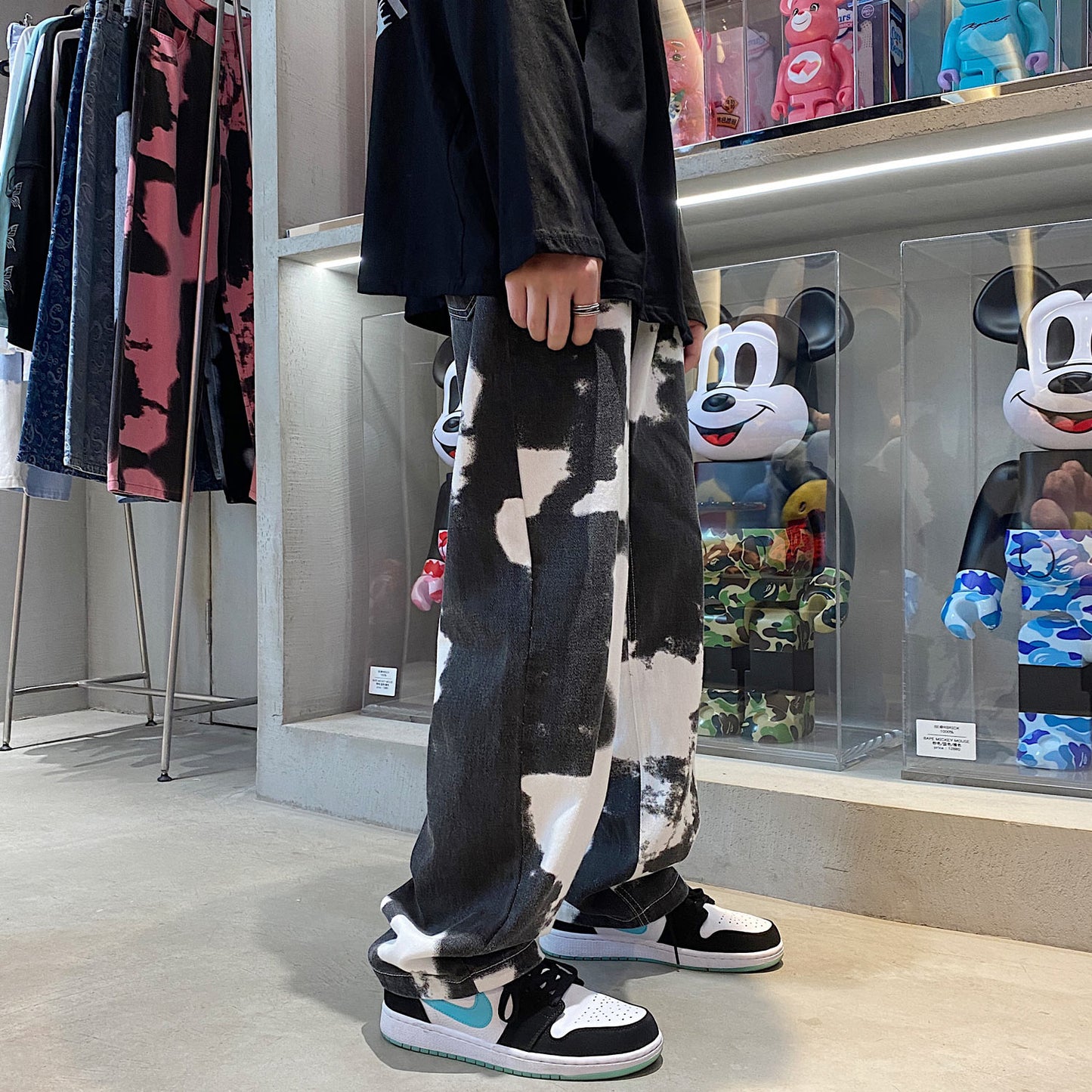 Geniş bacak kot adam düz kravat-boya kot Denim pantolon erkek kot erkekler için Streetwear Jean Baggy erkek boy erkekler Boys giyim
