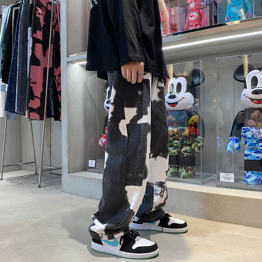 Geniş bacak kot adam düz kravat-boya kot Denim pantolon erkek kot erkekler için Streetwear Jean Baggy erkek boy erkekler Boys giyim