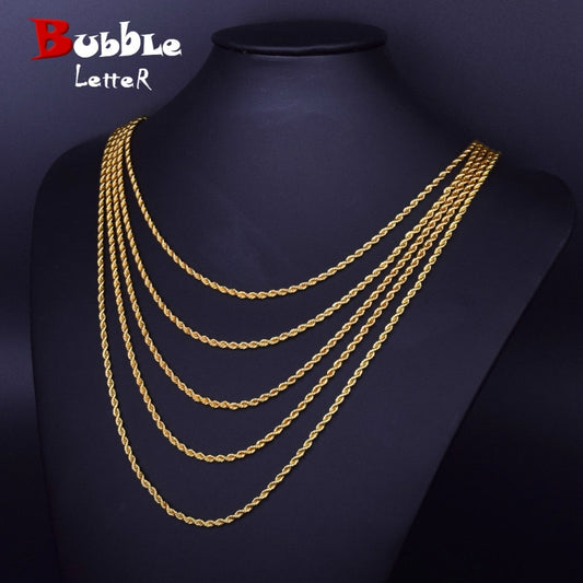 Rope Chain Necklace Gold Color Stainless Steel Hip Hop Jewelry For Women