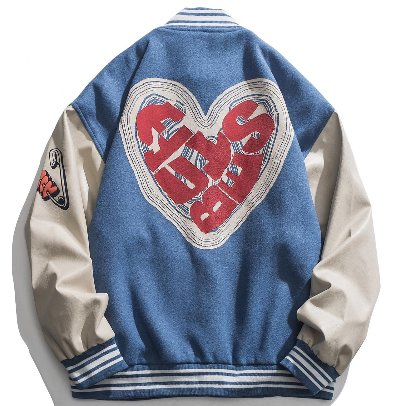 LACIBLE Streetwear Love Pattern Baseball Jacket Men Tops Hip Hop Patchwork Letter Print Varsity Jacket Women Outwear Autumn Coat