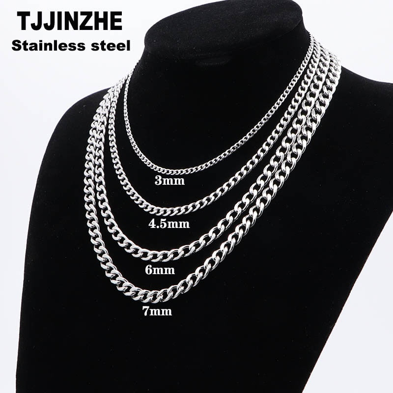 Women Men's Necklace Stainless Steel Curb Cuban Link NK Chain Steel Color Basic Punk Male Choker Jewelry Gifts Free Shipping