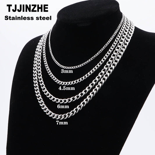Women Men's Necklace Stainless Steel Curb Cuban Link NK Chain Steel Color Basic Punk Male Choker Jewelry Gifts Free Shipping