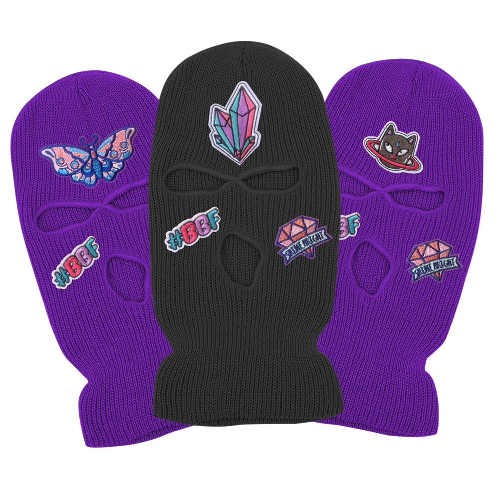 #BBF Butterfly Printed 3 Hole Full Face Cap Embroidery Letter Ski Beanies Design Keep Warm Headgear Mask Tactical Balaclava Hat