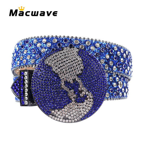 Punk Rock Rhinestone Belts for Women Luxury Brand Rhinestone Bling Buckle PU Decorative Y2K Waist Belt Vintage Men Jean Waistban