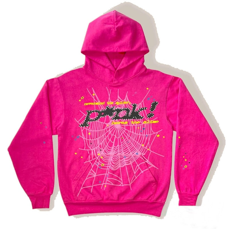 Hip Hop Spider Web Print Hoodies Men Fashion Long Sleeve Hooded Sweatshirts Pants Gothic Punk Oversized Winter Hoodie Tops
