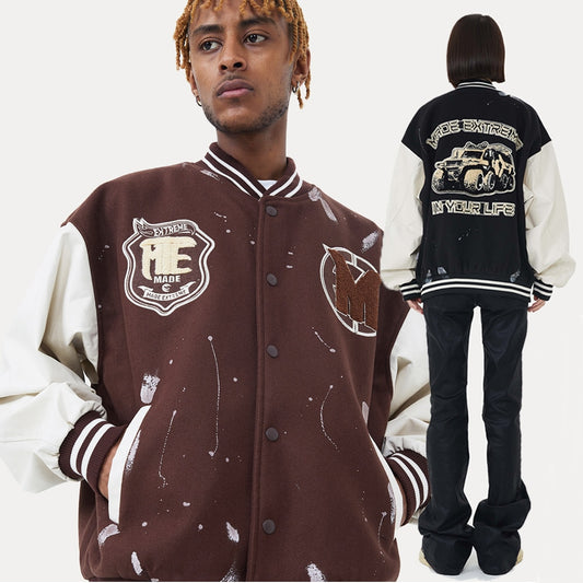 Vintage Baseball Jacket Men Letter Embroidery Streetwear Towel Varsity Jackets Couple Quality Fleece Bomber College Coat Unisex