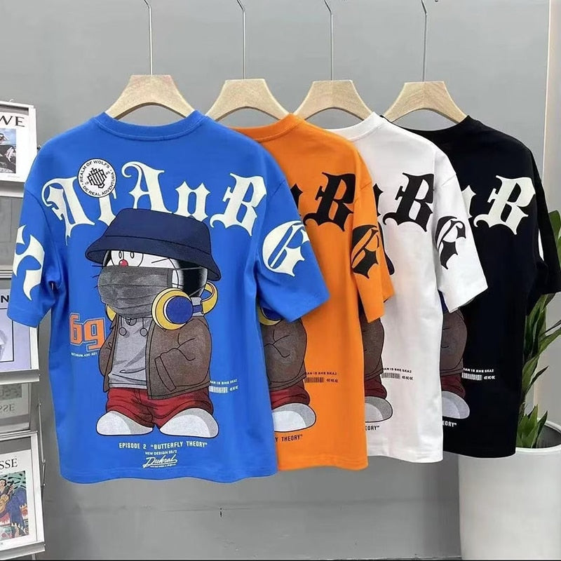 2023 Summer Men's T Shirt Korean Harajuku Fashion Graphic T Shirts Men 100%Cotton Men Clothing Cartoon Short Sleeve Tops Tee Men