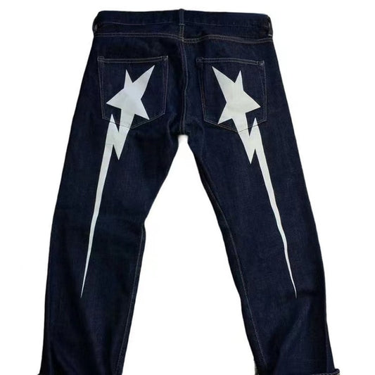 y2k baggy jeans women Retro Harajuku 2023 new lightning pattern printed jeans men's and women's street wear wide leg loose jeans