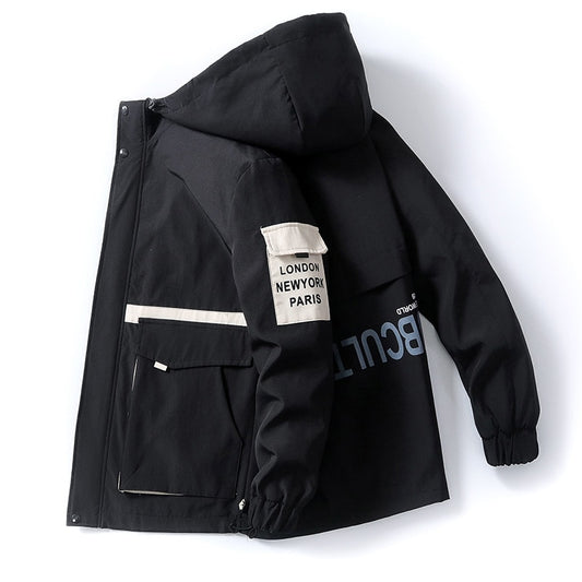 New Trend 2023 Spring Men's Hooded Jackets Casual Street Wear Autumn Thin Cargo Coat Short Windbreaker Youth Hip Hop Top Clothes