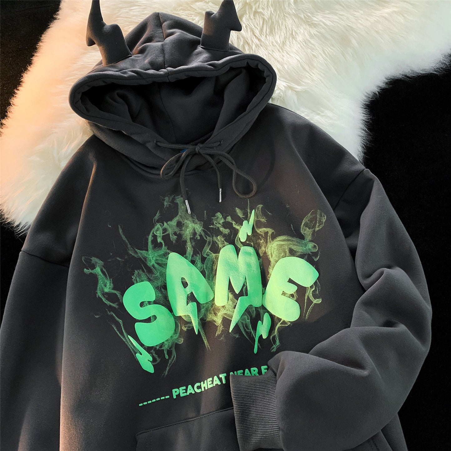 Hiphop horn sweater women autumn and winter loose tide ins lazy wind bf plus velvet thick design sense niche jacket hoodie bape