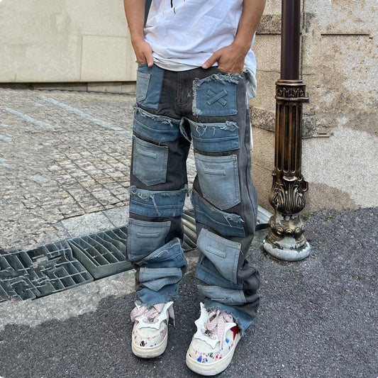 2023 Cyber Y2K Streetwear Baggy Stacked Jeans Pants Men Clothing Straight Punk Multiple Pockets Denim Trousers Vetements Homme
